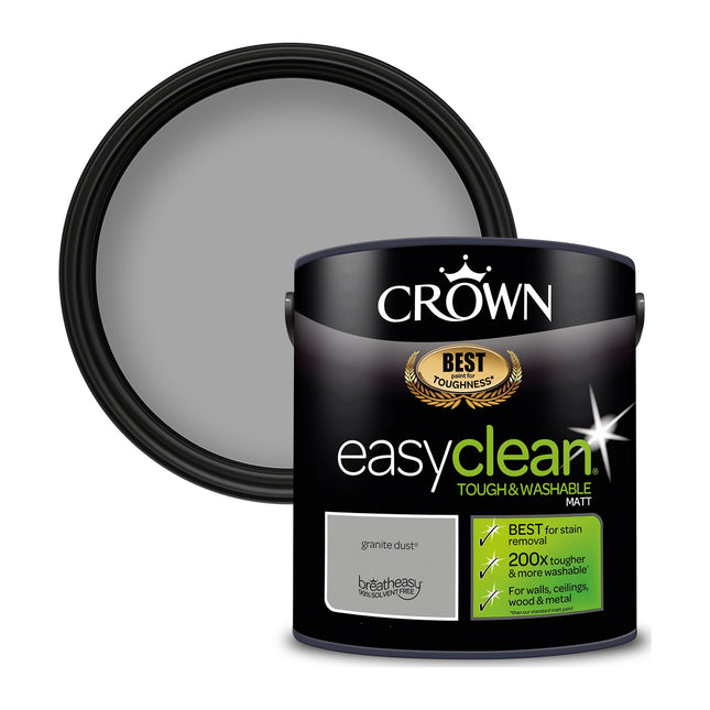 Crown Easyclean Matt Emulsion Wall Paint Granite Dust - Stain Resistant 2.5 Litre
