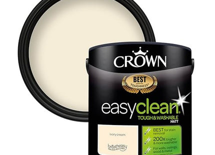 Crown Easyclean Cream Matt Emulsion Wall Paint - Stain Resistant 2.5 Litre