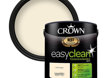 Crown Easyclean Cream Matt Emulsion Wall Paint - Stain Resistant 2.5 Litre