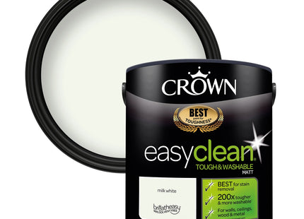 Crown Easyclean Matt Emulsion Wall Paint Milk White - Stain Resistant 2.5 Litre