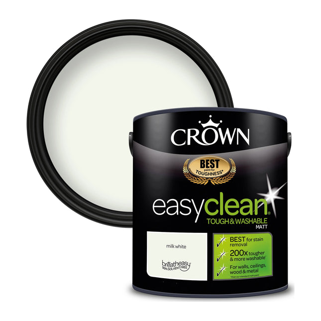 Crown Easyclean Matt Emulsion Wall Paint Milk White - Stain Resistant 2.5 Litre