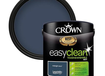 Crown Easyclean Matt Emulsion Wall Paint Midnight Navy - Stain Resistant 2.5 Litre