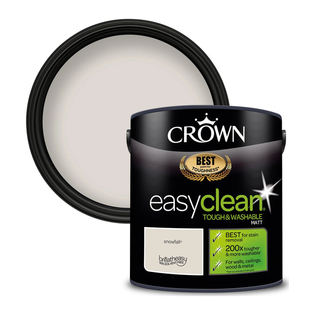 Crown Easyclean Matt Emulsion Wall Paint Snowfall - Stain Resistant 2.5 Litre