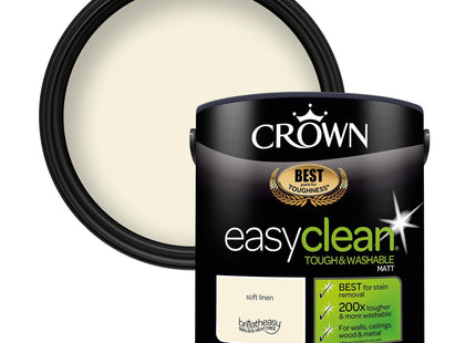 Crown Easyclean Matt Emulsion Wall Paint Soft Linen - Stain Resistant 2.5 Litre