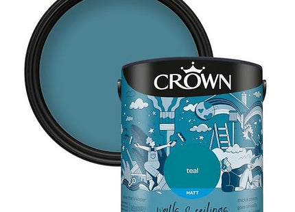 Crown Walls & Ceilings Teal Matt Emulsion Paint 2.5 Litre