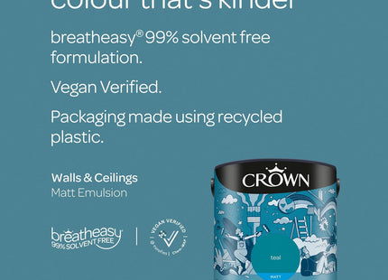 Crown Walls & Ceilings Teal Matt Emulsion Paint 2.5 Litre