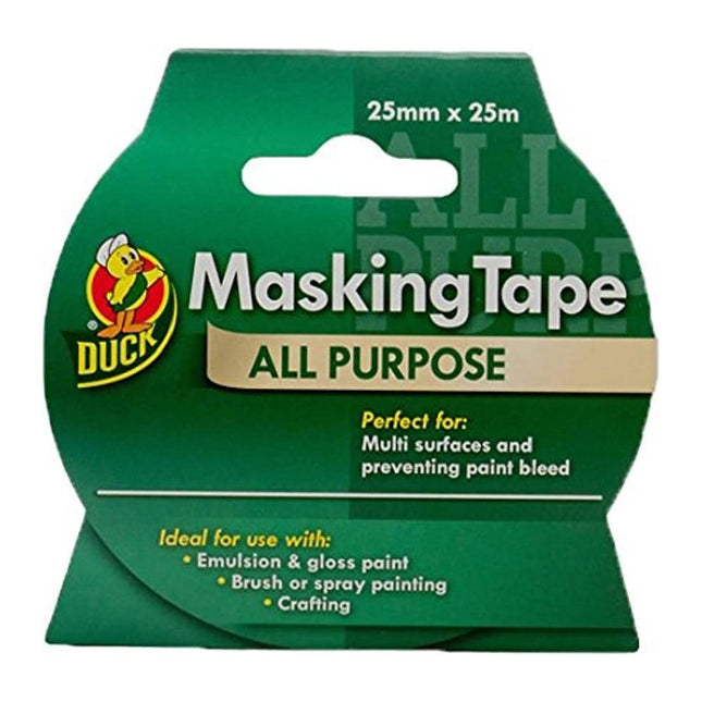 Shurtape Duck Tape All Purpose Masking Tape 25mm x 25m, indoor painting and decorating for multi surfaces prevent paint bleed