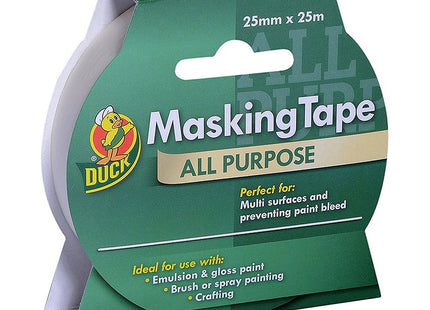 Shurtape Duck Tape All Purpose Masking Tape 25mm x 25m, indoor painting and decorating for multi surfaces prevent paint bleed