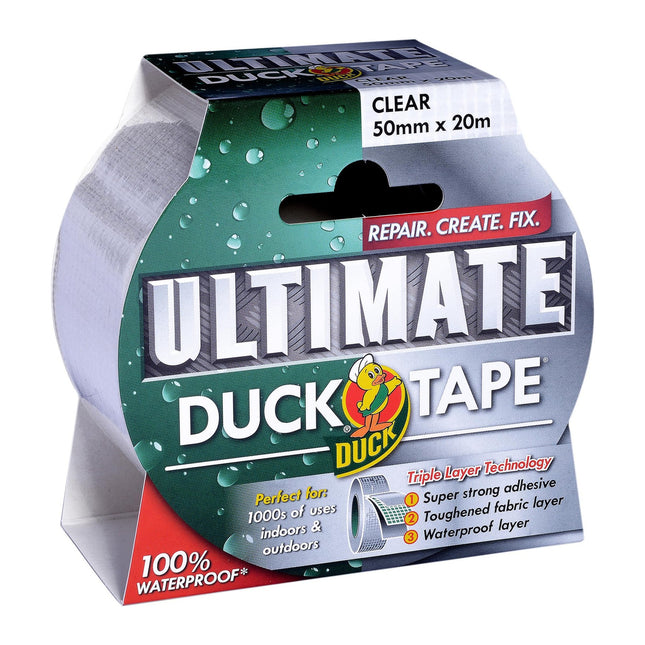Shurtape Duck Tape Ultimate Cloth Tape Clear 50mm x 20m. The ultimate high strength waterproof gaffer and duct adhesive cloth repair tape