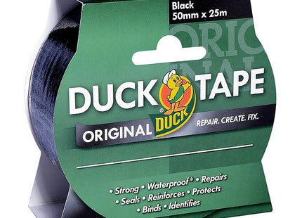 Shurtape Duck Tape Original Black, 50mm x 10m. The original high strength waterproof gaffer and duct adhesive cloth repair tape