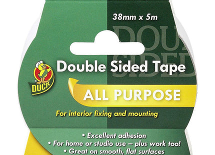 Shurtape Duck Double Sided Tape, Easy to Use Double Sided Sticky Tape with Strong Adhesive and Easy Peel 38mm x 5m