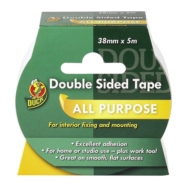 Shurtape Duck Double Sided Tape, Easy to Use Double Sided Sticky Tape with Strong Adhesive and Easy Peel 38mm x 5m