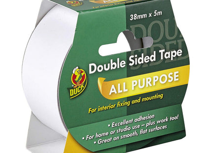 Shurtape Duck Double Sided Tape, Easy to Use Double Sided Sticky Tape with Strong Adhesive and Easy Peel 38mm x 5m