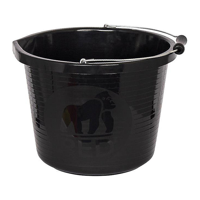 Red Gorilla Premium Builder's Bucket Black 14 Litre 3 Gallon Heavy Duty Strong Metal Handle Moulded Grip Multi Purpose Food Grade Plastic