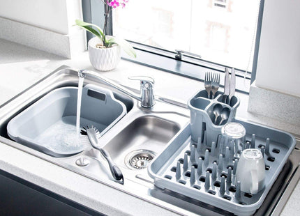 Addis Eco 100% Recycled Plastic Cutlery Utensil Drainer Tray holder caddy with 4 compartment, Light Grey