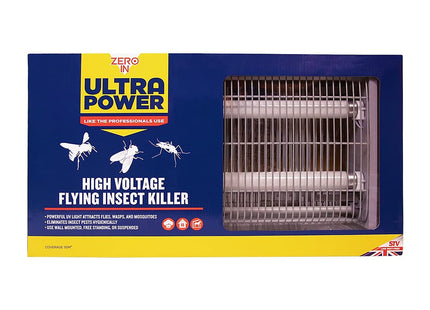 STV Zero In Ultra Power High Voltage Flying Insect Killer, Electric Bug Zapper, Mains Powered, Use Free-Standing or Hanging, White