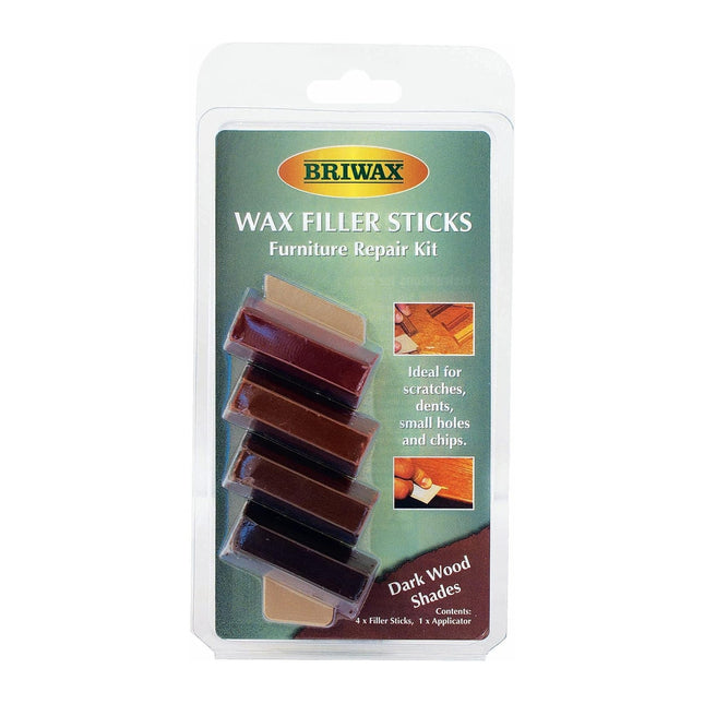 Briwax Wax Filler Sticks Dark Wood Shades - Quick Wood Repair for Scratches, Cracks & Nail Holes 4 Pack