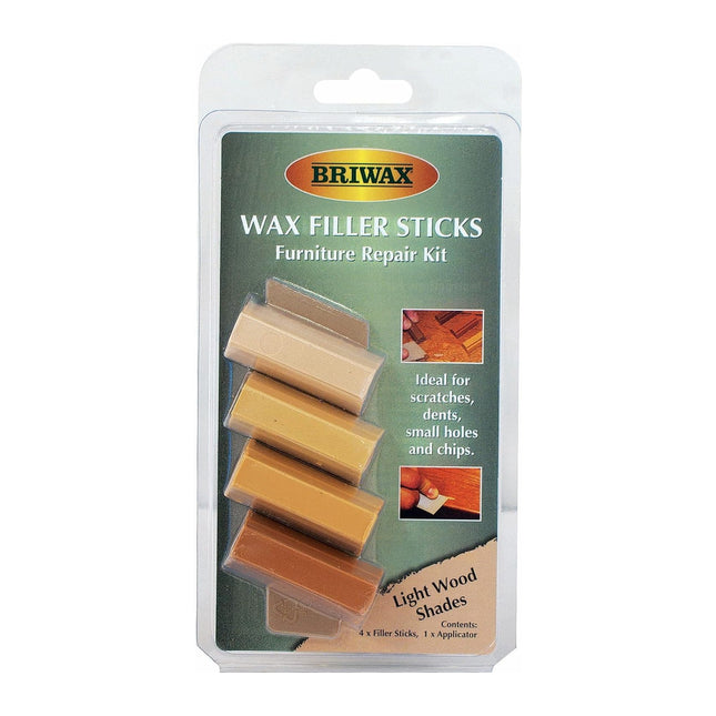 Briwax Wax Filler Sticks Light Wood Shades - Quick Wood Repair for Scratches, Cracks & Nail Holes 4 Pack