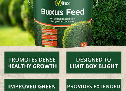 Vitax Buxus Feed, Suitable For Hedges & Containers, Extended Nitrogen Release, Promotes Healthy Growth: 5kg Tub