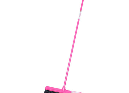 Red Gorilla Broom Sweeping Brush Hard Bristles Wide 50cm Head Weather Resistant for Indoors Outdoors 1.5m Long (Pink)