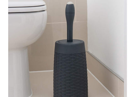 Addis Faux Rattan Round Toilet Brush Set with Internal Detergent Injection System, Charcoal Grey 517484