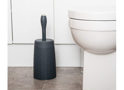 Addis Faux Rattan Round Toilet Brush Set with Internal Detergent Injection System, Charcoal Grey 517484