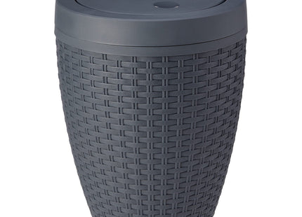 Addis Faux Rattan Round Swing Lid Bathroom Bin, Charcoal 517488