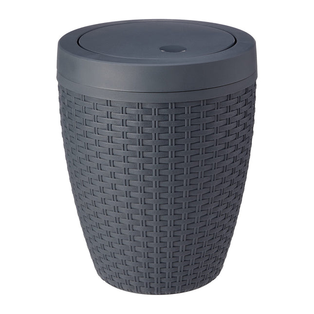 Addis Faux Rattan Round Swing Lid Bathroom Bin, Charcoal 517488