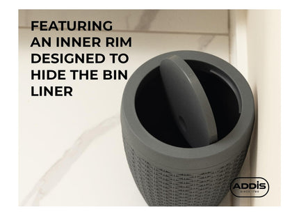Addis Faux Rattan Round Swing Lid Bathroom Bin, Charcoal 517488