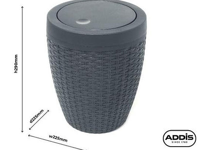 Addis Faux Rattan Round Swing Lid Bathroom Bin, Charcoal 517488