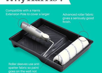 Harris Seriously Good Walls & Ceilings Paint Roller Set 9in, 1 x 9" Frame, 4 x 9" Medium Pile Roller Sleeves & Tray 9"