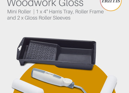 Harris Seriously Good Woodwork Mini Roller Set 4in, Tray, Roller Frame, Gloss Roller Sleeves
