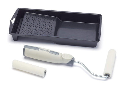Harris Seriously Good Woodwork Stain & Varnish Mini Roller Set with Tray and Frame, 4"