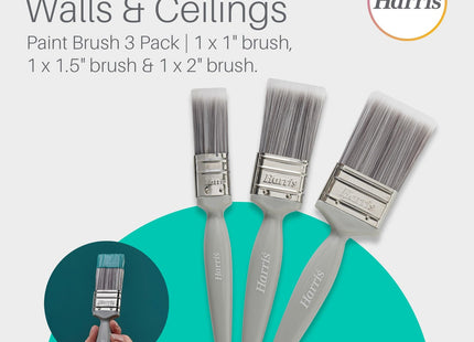 Harris Essentials Walls & Ceilings Paint Brushes, 3 Brush Pack, 1", 1.5", 2"