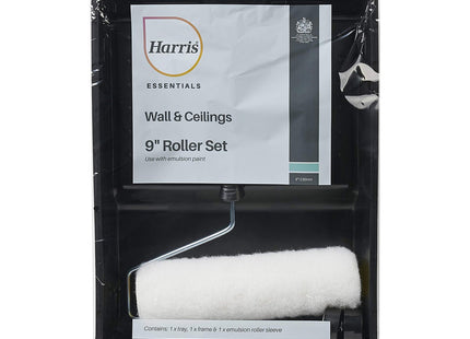 Harris Essentials Walls & Ceilings Paint Roller Set 9in 1 x 9" Tray, Frame & Roller Sleeve Kit