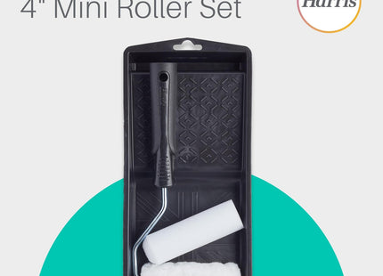 Harris Essentials Mini Roller Set, Walls & Ceilings, Tray and Frame, 4" Emulsion & Gloss Roller Sleeves