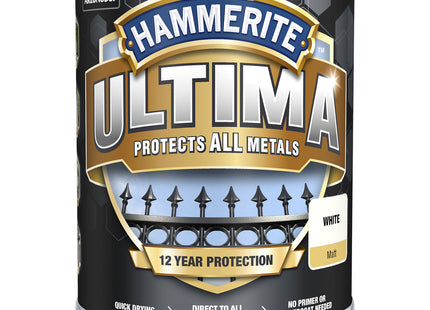 Hammerite Ultima Matt Metal Paint - 750ml - White HMMUMMWH750