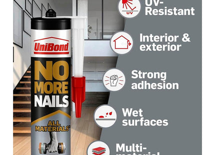 UniBond No More Nails All Materials Grab Adhesive, High Strength Bonding, No Nails Required, White, 390g Cartridge