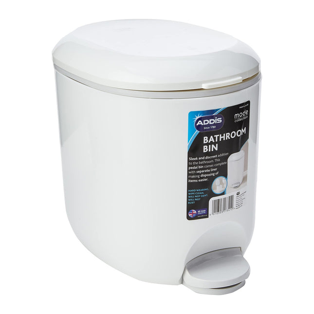 Addis Premium Deluxe Bathroom Pedal Bin with inner, 3.5 Litre, White Grey, 29 x 18.5 x 23cm 518503