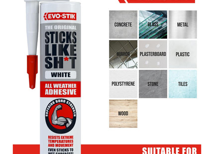 Evo-stik Sticks Like Sh*t Adhesive White - 290ml - All Weather - Extreme Temperature & Movement Resistant