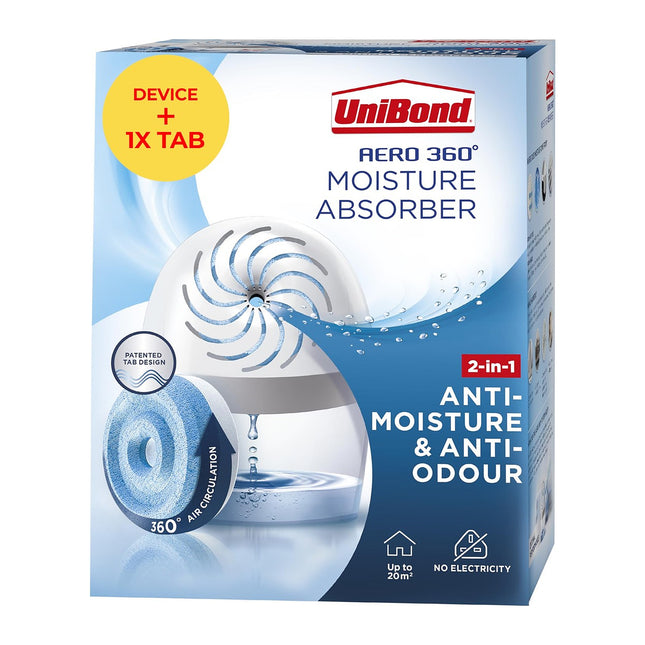 UniBond Aero 360 Moisture Absorber, 1 Device incl. 1 Refill Tab 450g