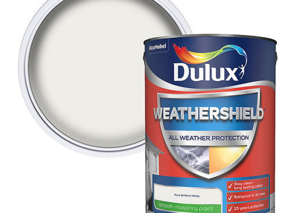 Dulux Weathershield Pure Brilliant White Smooth Matt Masonry Paint, 5 Litre