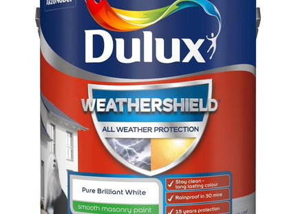 Dulux Weathershield Smooth Masonry Paint - Pure Brilliant White - 2.5 Litre