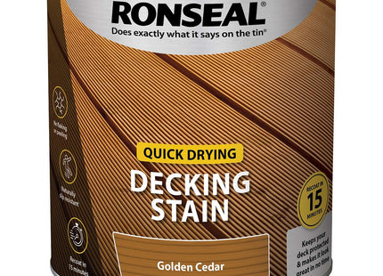 Ronseal Quick Drying Decking Stain Recoat in 15 Minutes, Slip Resistant Finish, Easy Reapply for Exterior Decking 2.5 Litre Golden Cedar 39074