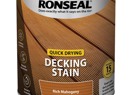 Ronseal Quick Drying Decking Stain Recoat in 15 Minutes, Slip Resistant Finish, Easy Reapply for Exterior Decking 2.5 Litre Rich Mahogany 39076