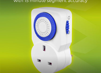 Masterplug -MP Energy Saving Daily Mechanical Segment Timer Plug, White TMS24
