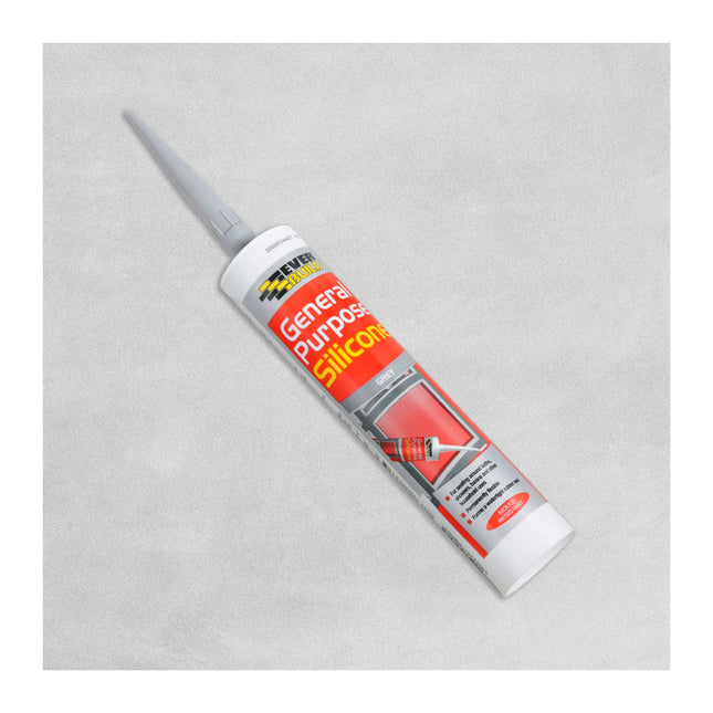 Everbuild General Purpose Silicone Sealant - Waterproof - Suitable for Interior and Exterior Use - Grey - 280ml