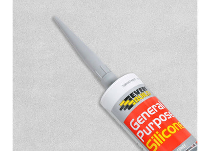 Everbuild General Purpose Silicone Sealant - Waterproof - Suitable for Interior and Exterior Use - Grey - 280ml
