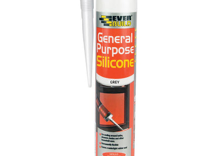 Everbuild General Purpose Silicone Sealant - Waterproof - Suitable for Interior and Exterior Use - Grey - 280ml