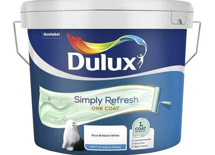 Dulux Simply Refresh One Coat Matt Emulsion Paint - Pure Brilliant White, 10 Litre